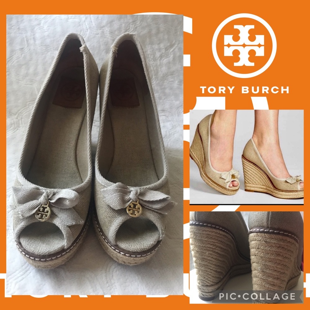 Tory Burch Jackie Peep Toe Espadrilles Wedges Shoes